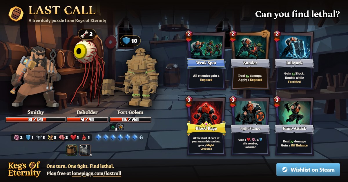 Last Call: a free daily Kegs of Eternity puzzle